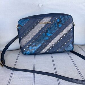 Michael Kors Navy and Silver Crossbody Bag